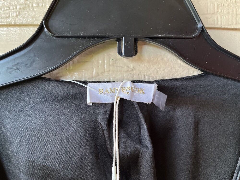 Ramy Brook women Lily Black Tie Wrap Vegan Faux Leather Mini Dress size 14 $425 - Picture 11 of 13